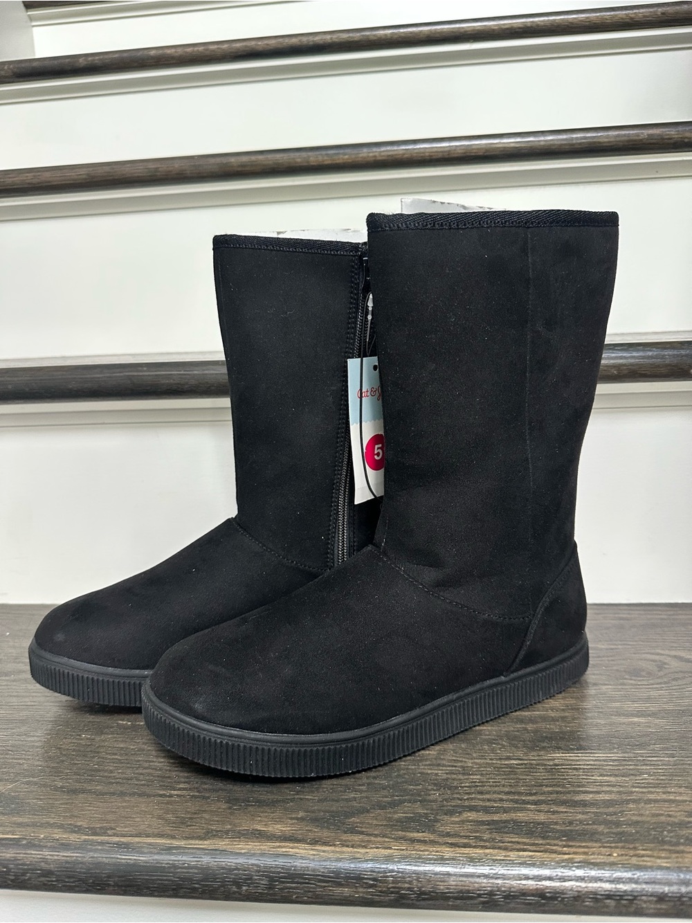 Kids Black Mid-Calf Fur Winter Boots